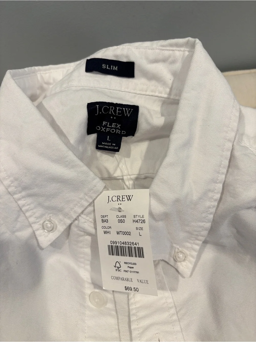 J. Crew White Long-Sleeve Button-Up Shirt